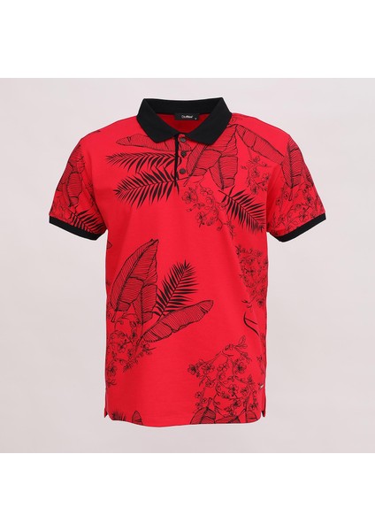 Erkek Kısa Kol Polo Yaka Baskılı T-Shirt - Pl-487 - Kırmızı