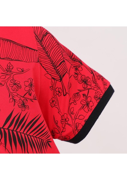 Erkek Kısa Kol Polo Yaka Baskılı T-Shirt - Pl-487 - Kırmızı modelleri