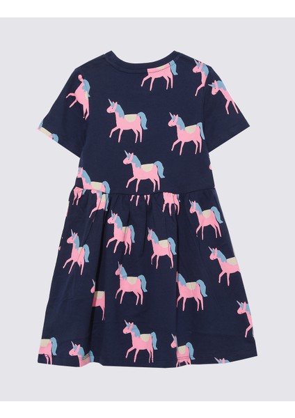 Saf Pamuklu Unicorn Desenli Kısa Kollu Elbise (2-7 Yaş) modelleri