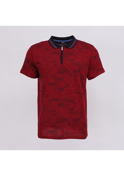 Erkek Kısa Kol Polo Yaka Baskılı T-Shirt - Djs-274 - Kırmızı
