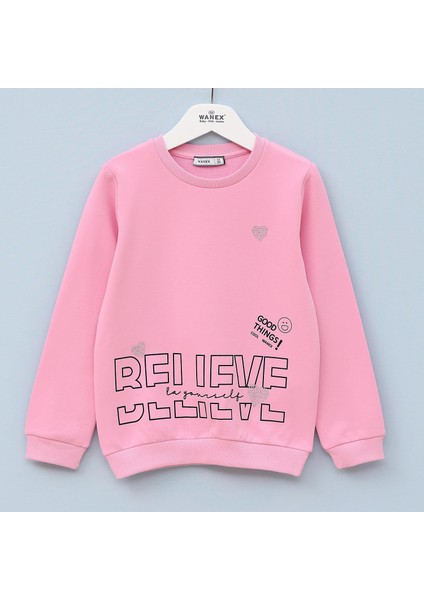 Kız Çocuk Uzun Kol Şardonlu Sweat - 31898 - Pembe