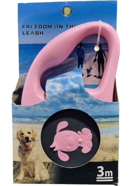 Kedi ve Köpek Otomatik Tasma Uzatma 3 Metre Max: 10 kg - Pembe
