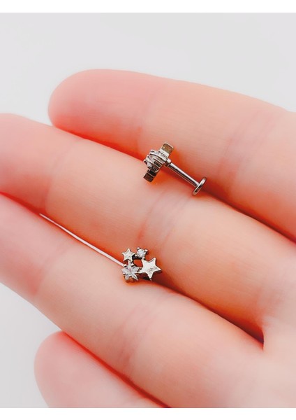 Cerrahi Çelik Piercing Zirkon Taşlı Yıldız Kümesi Kıkırdak Helix Tragus PIERCING(1ADET)