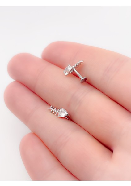Cerrahi Çelik Piercing Kalpli Zirkon Taşlı Balık Kılçığı Figürlü Kıkırdak Helix Tragus PIERCING(1ADET) fiyatları
