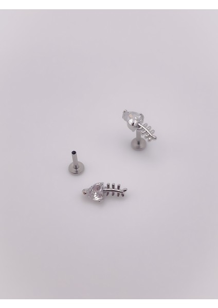 Cerrahi Çelik Piercing Kalpli Zirkon Taşlı Balık Kılçığı Figürlü Kıkırdak Helix Tragus PIERCING(1ADET) modelleri
