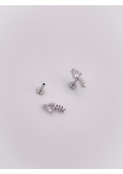Cerrahi Çelik Piercing Kalpli Zirkon Taşlı Balık Kılçığı Figürlü Kıkırdak Helix Tragus PIERCING(1ADET) fırsatları