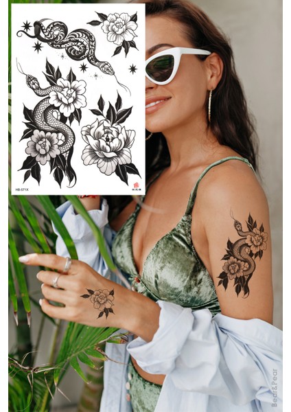 Bear & Pear Yılan ve Çiçek Geçici Dövme Tattoo