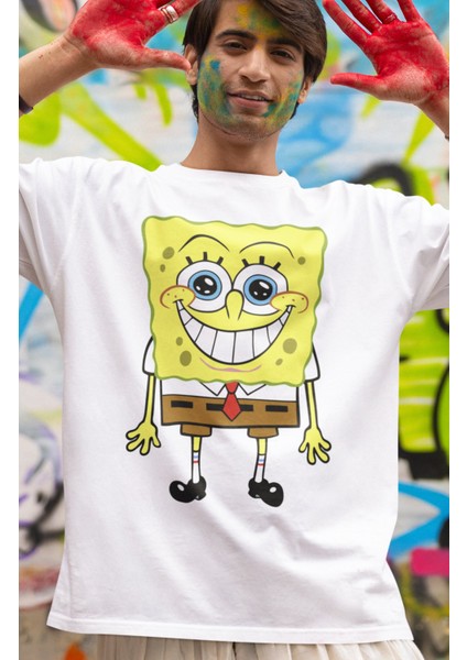 Kravatlı Sünger Bob Baskılı T-Shirt Erkek-Kadın Sponge Bob Baskılı T-Shirt fiyatları