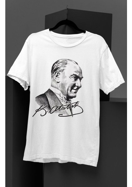 Mustafa Kemal Atatürk Imza Baskılı Unisex T-Shirt Erkek-Kadın Atatürk Baskılı T-Shirt