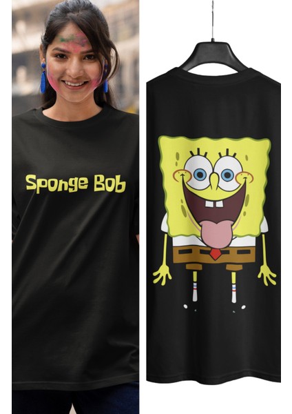 Unisex Sponge Bob Sırt Baskılı T-Shirt Sünger Bob Baskılı T-Shirt