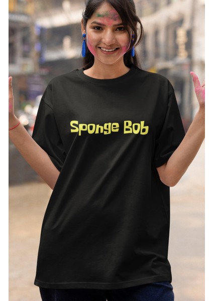 Unisex Sponge Bob Sırt Baskılı T-Shirt Sünger Bob Baskılı T-Shirt