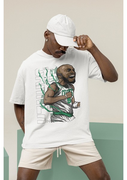 Unisex Kevin Garnett Baskılı T-Shirt Erkek-Kadın Basketbol Temalı T-Shirt