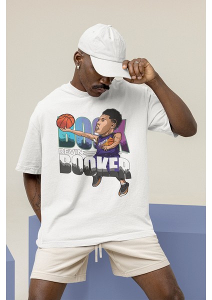 Unisex Devin Booker Baskılı T-Shirt Erkek-Kadın Basketbol Temalı T-Shirt