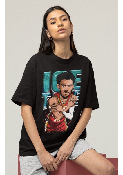 Unisex Trae Young Baskılı T-Shirt Erkek-Kadın Basketbol Temalı T-Shirt fırsatları