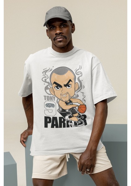 Unisex Tony Parker Baskılı T-Shirt Erkek-Kadın Basketbol Temalı T-Shirt