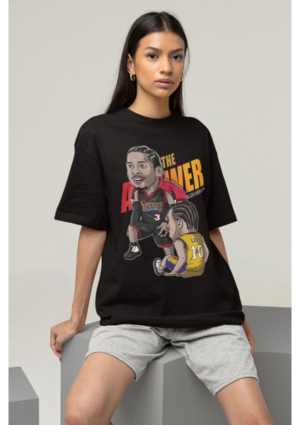 Unisex Allen Iverson Baskılı T-Shirt Erkek-Kadın Basketbol Temalı T-Shirt