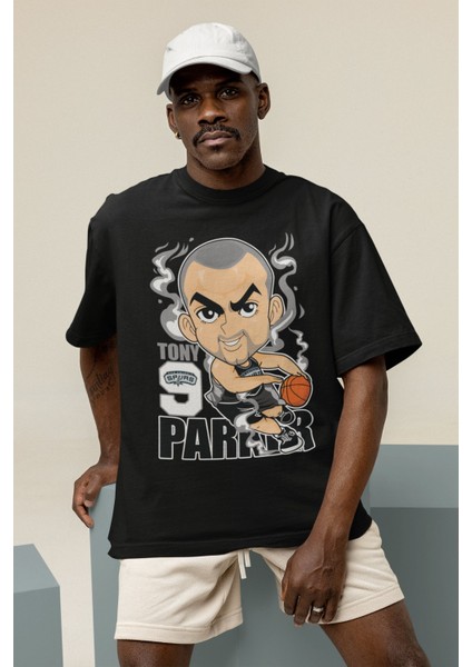 Unisex Tony Parker Baskılı T-Shirt Erkek-Kadın Basketbol Temalı T-Shirt