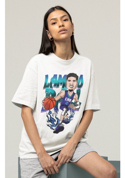 Unisex Lamelo Ball Baskılı T-Shirt Erkek-Kadın Basketbol Temalı T-Shirt fırsatları