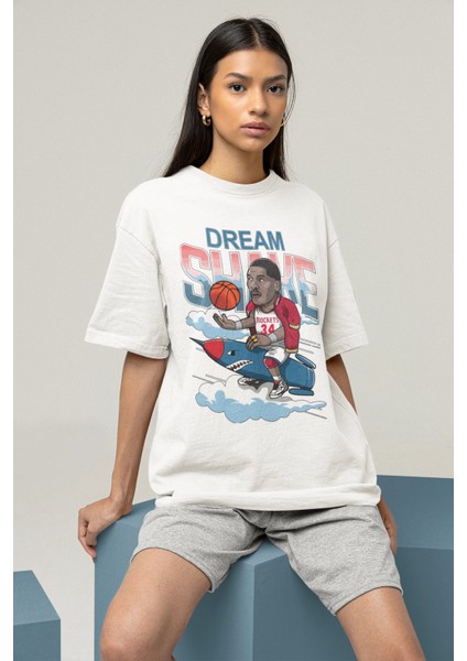 Unisex Hakeem Olajuwon Baskılı T-Shirt Erkek-Kadın Basketbol Temalı T-Shirt fırsatları