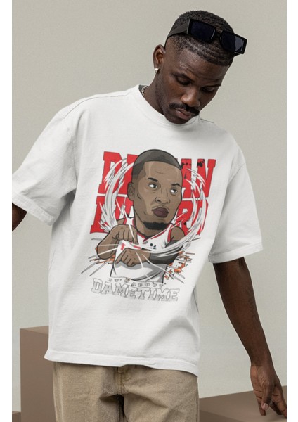 Unisex Damian Lillard Baskılı T-Shirt Erkek-Kadın Basketbol Temalı T-Shirt