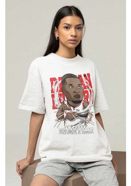 Unisex Damian Lillard Baskılı T-Shirt Erkek-Kadın Basketbol Temalı T-Shirt fırsatları