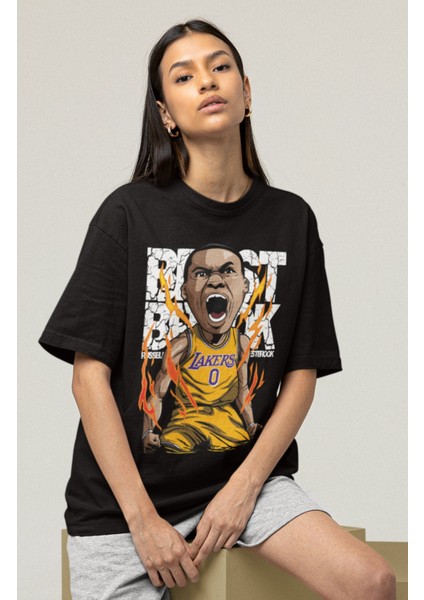 Unisex Russell Westbrook Baskılı T-Shirt Erkek-Kadın Basketbol Temalı T-Shirt fırsatları