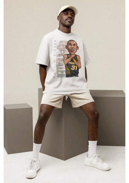 Unisex Reggie Miller Baskılı T-Shirt Erkek-Kadın Basketbol Temalı T-Shirt