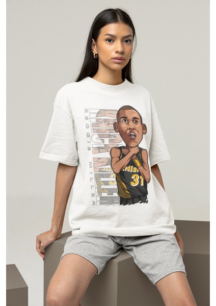 Unisex Reggie Miller Baskılı T-Shirt Erkek-Kadın Basketbol Temalı T-Shirt fiyatları