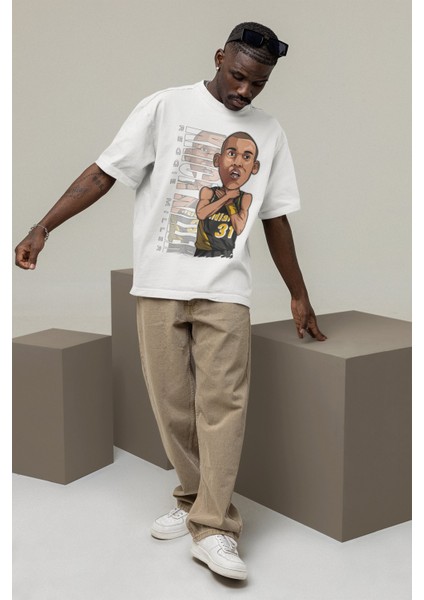 Unisex Reggie Miller Baskılı T-Shirt Erkek-Kadın Basketbol Temalı T-Shirt modelleri