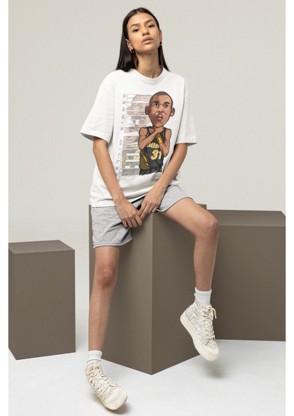 Unisex Reggie Miller Baskılı T-Shirt Erkek-Kadın Basketbol Temalı T-Shirt fırsatları