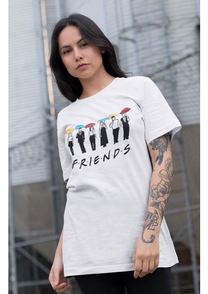 Friends Yazılı Karakterler Baskılı Tshirt Unisex Friends Dizi Baskılı T-Shirt