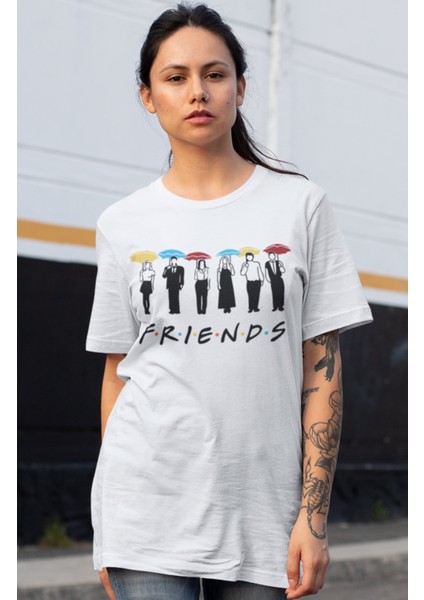 Friends Yazılı Karakterler Baskılı Tshirt Unisex Friends Dizi Baskılı T-Shirt modelleri