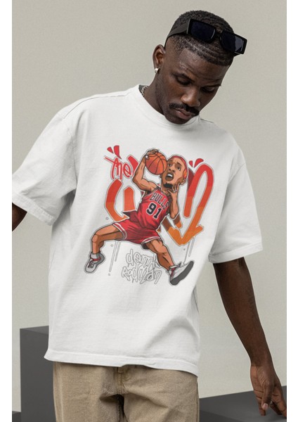 Unisex Dennis Rodman Baskılı T-Shirt Erkek-Kadın Basketbol Temalı T-Shirt