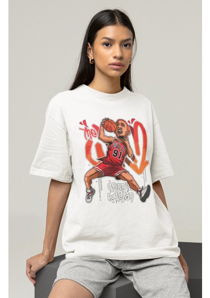 Unisex Dennis Rodman Baskılı T-Shirt Erkek-Kadın Basketbol Temalı T-Shirt fiyatları