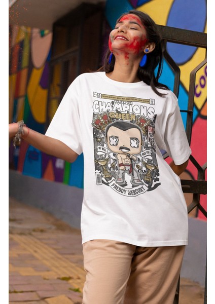 Champions Queen Yazılı Tshirt Unisex Rock Grubu Queen Baskılı T-Shirt