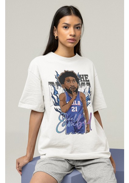 Unisex Joel Embiid Baskılı T-Shirt Erkek-Kadın Basketbol Temalı T-Shirt fırsatları