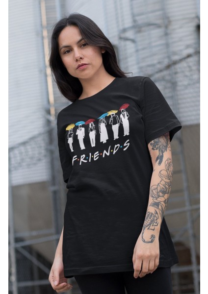 Friends Yazılı Karakterler Baskılı Tshirt Unisex Friends Dizi Baskılı T-Shirt