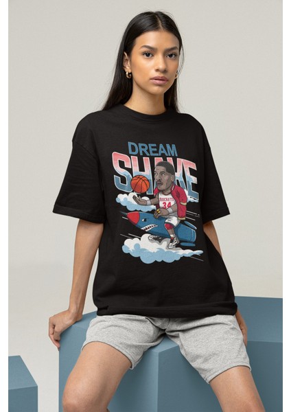 Unisex Hakeem Olajuwon Baskılı T-Shirt Erkek-Kadın Basketbol Temalı T-Shirt fırsatları