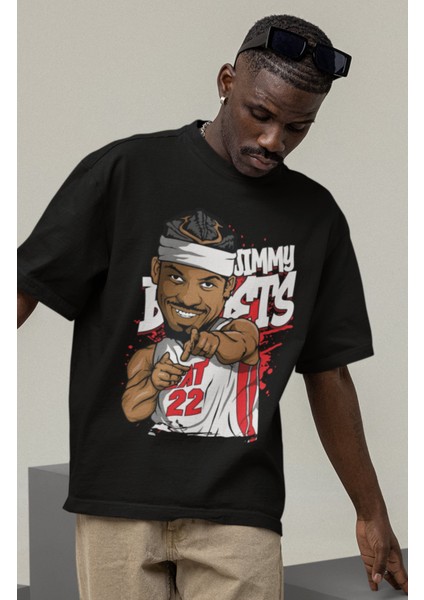 Unisex Jimmy Butler Baskılı T-Shirt Erkek-Kadın Basketbol Temalı T-Shirt