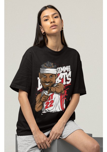 Unisex Jimmy Butler Baskılı T-Shirt Erkek-Kadın Basketbol Temalı T-Shirt