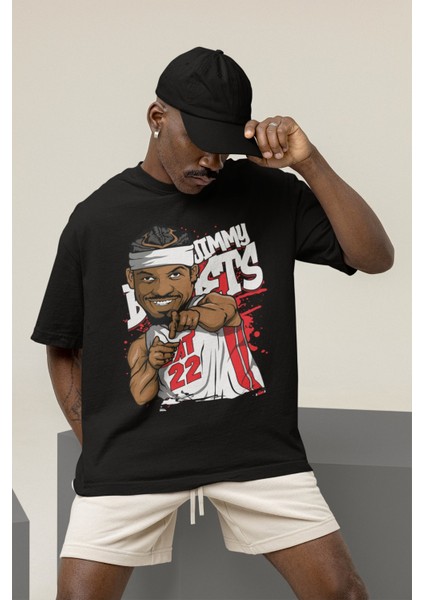 Unisex Jimmy Butler Baskılı T-Shirt Erkek-Kadın Basketbol Temalı T-Shirt
