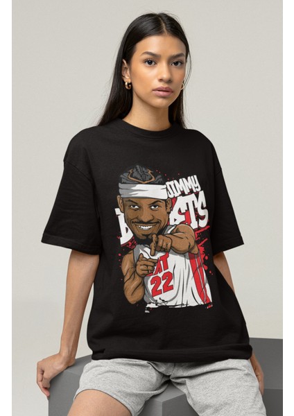 Unisex Jimmy Butler Baskılı T-Shirt Erkek-Kadın Basketbol Temalı T-Shirt