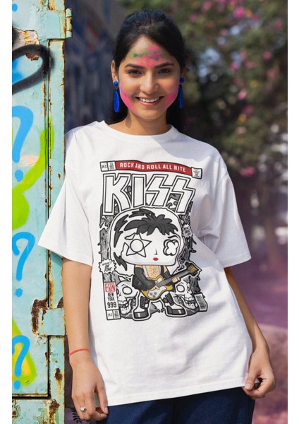 Kiss Yazılı Tshirt Unisex Mini Rock Grubu Kiss Baskılı T-Shirt modelleri