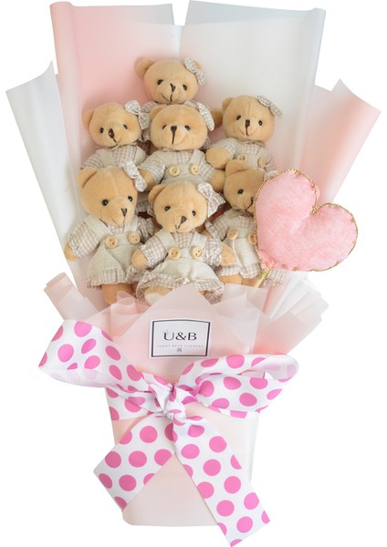 Sevimli Pembemsi Kalpli Ayıcık Buketi