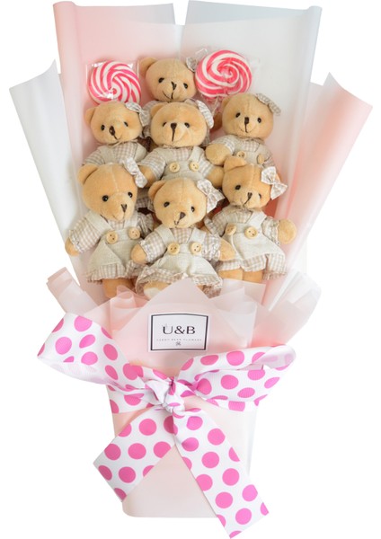 Sevimli Pembemsi Şekerli Ayıcık Buketi