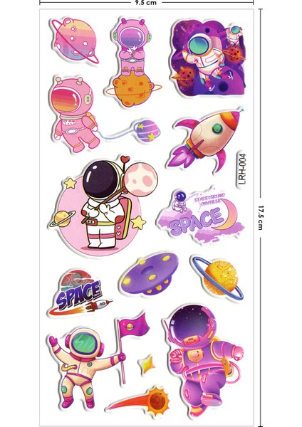 Astronot ve Gezegenler Kabartmalı Sticker Çıkartma