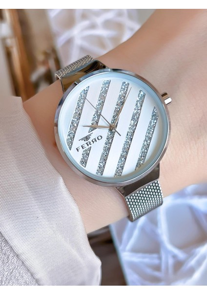 Silver Hasır Kordonlu Renk Atmaz 30 Metre Suya Dayanıklı Özel Tasarım Kadın Kolsaati 1618