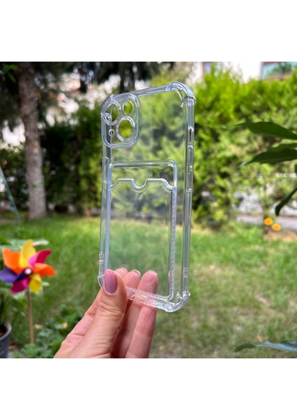 Apple iPhone 14 Şeffaf Köşe Korumalı Kartlıklı Silikon kılıf