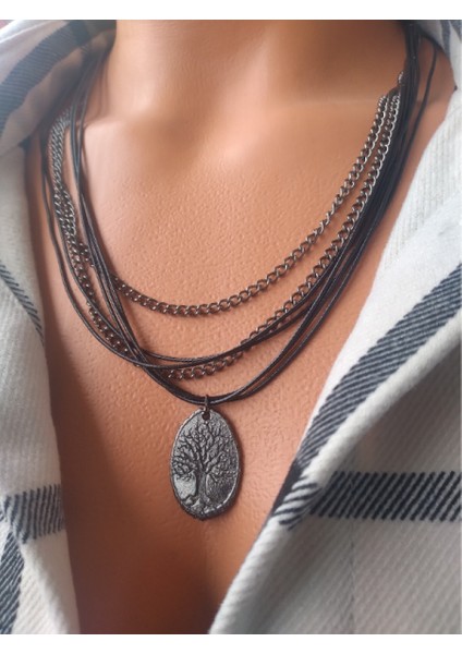 Hayat Ağacı Deri Çoklu Kolye modelleri