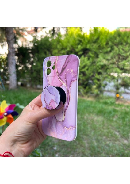 Apple iPhone 12 Pembe Mermer Görünümlü Kılıf